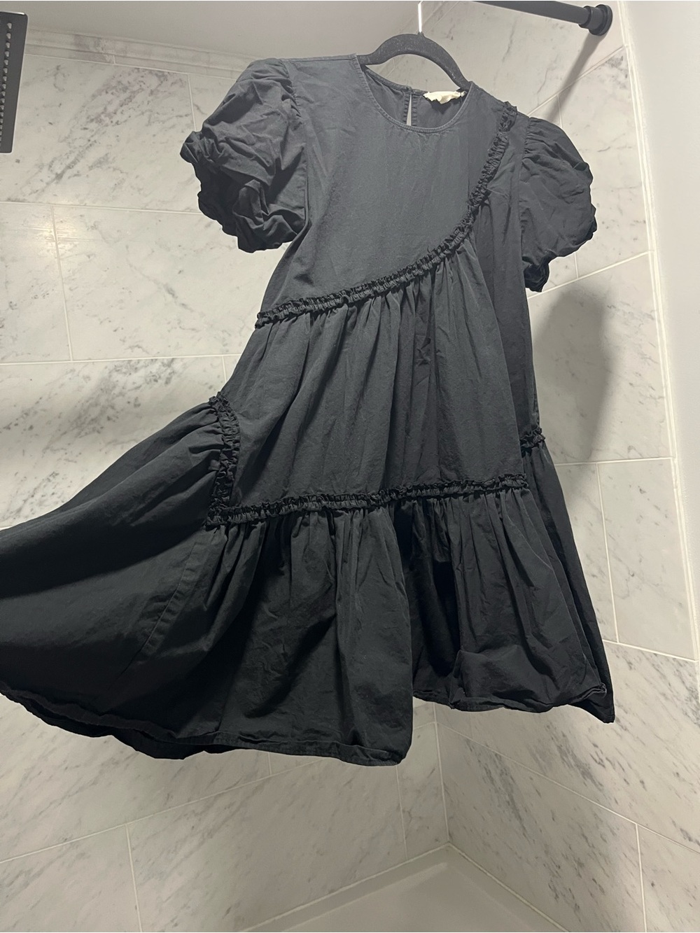 Anthropology Forever That Girl Women's Black Puff-Sleeve Tiered Flowy Fun Dress